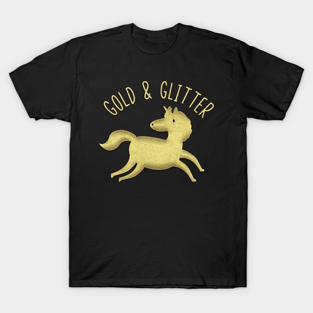 Gold and Glitter Unicorns T-Shirt by Imutobi